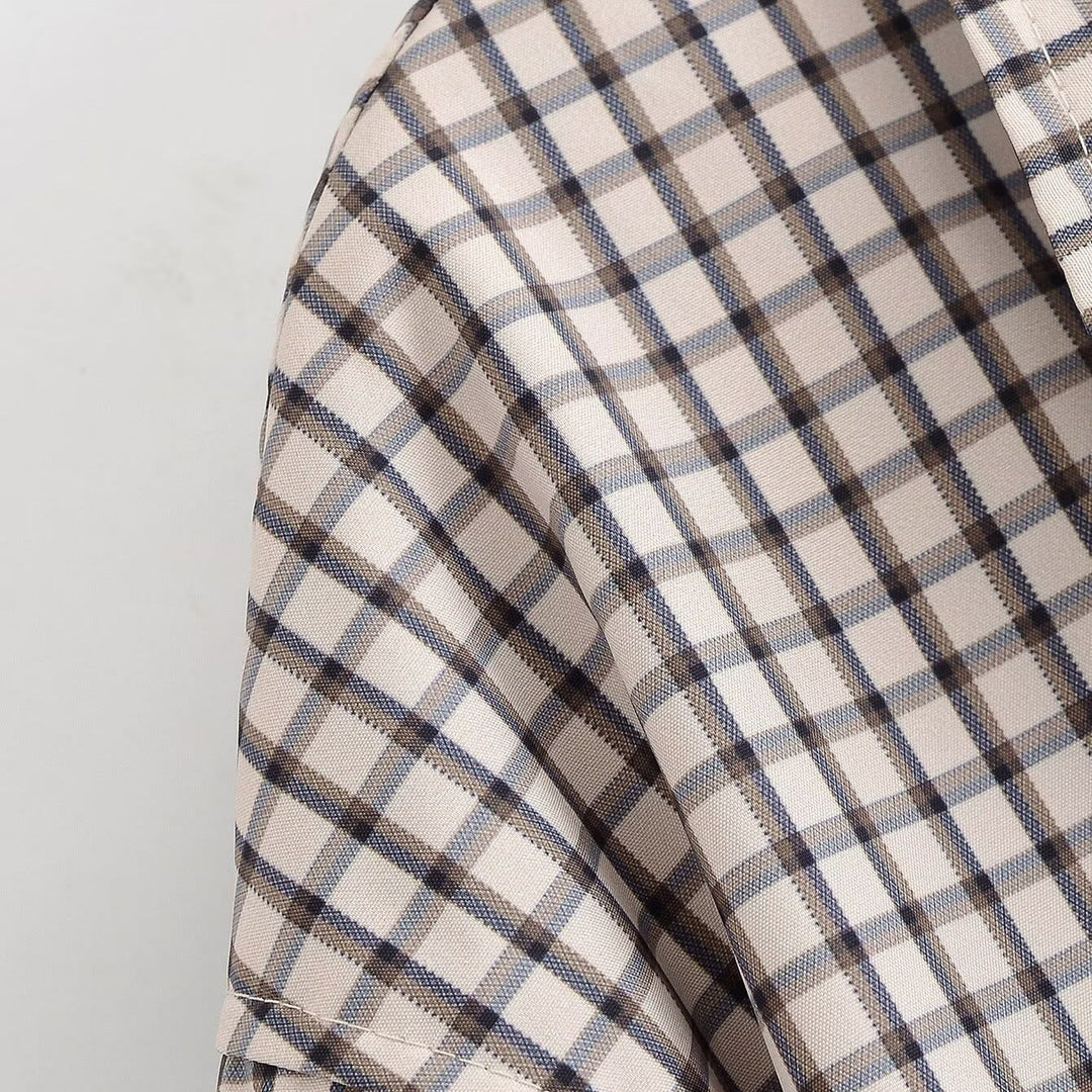 Dam Checked Övergångsjacka med Drawstring Waist och Lock Fickor