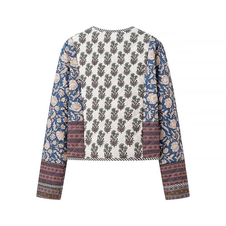 Dam kviltad kort jacka in Boho Patchwork stil med Open fram