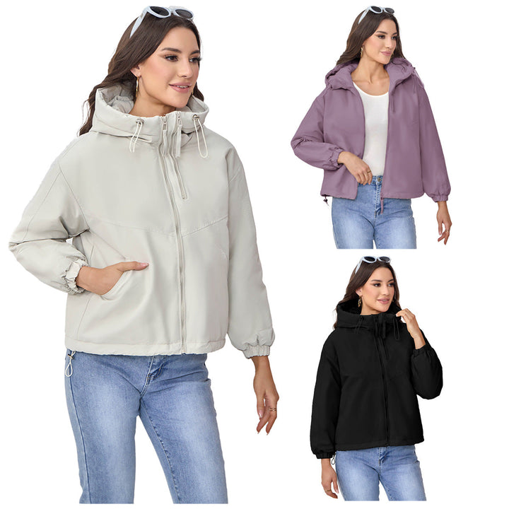 Dam vadderad Hooded jacka med Drawstring, Double Front dragkedja och elastiska muddar