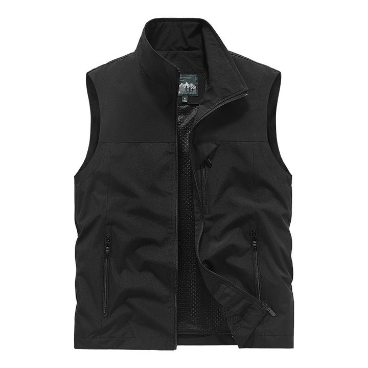Herr Andningsbar Softshell Utility Väst med Hög Stående Krage, Vattenavvisande Yttre Lager och Flera Dragkedjefickor