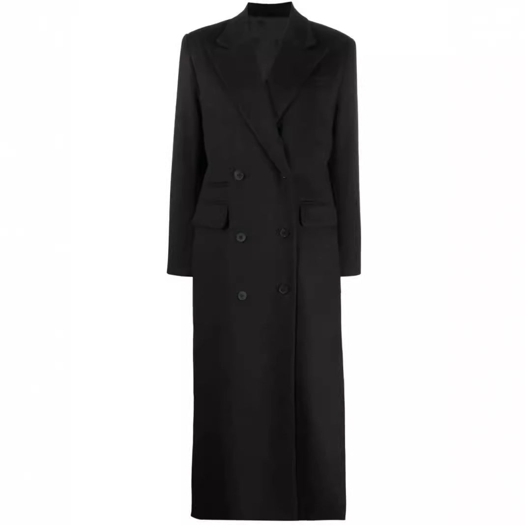 Dam Maxi lång Double-Breasted ullblandning kappa med Structured Shoulders och Flap fickor