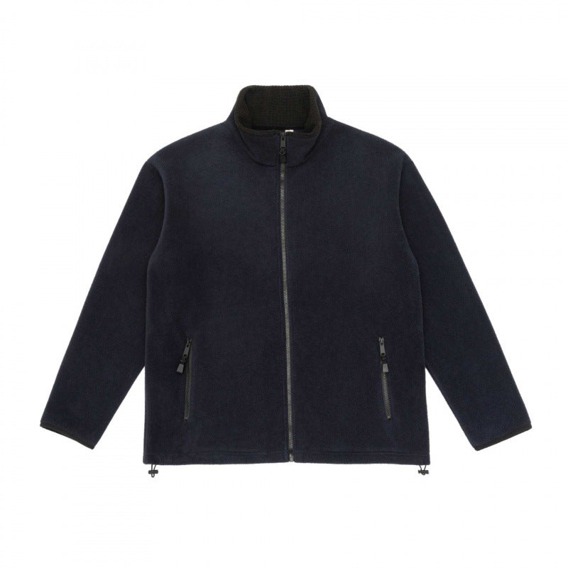 Herr fleece jacka med ståkrage, vindresistent microfleece och dragsko i fållen