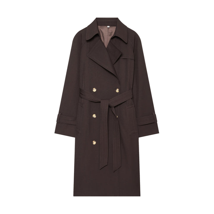 Dam elegant utility trench med bred lapels, bälte tie och påsydda fickor
