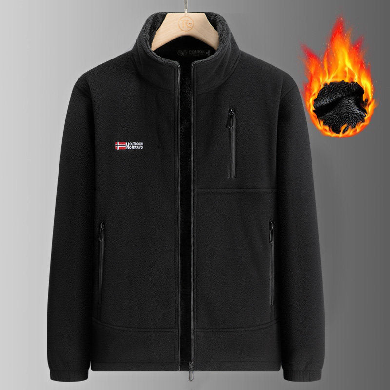 Herr Termisk Fleece Jacka med Sherpa Foder, Hög Stående Krage och Vattenavvisande Dragkedjor