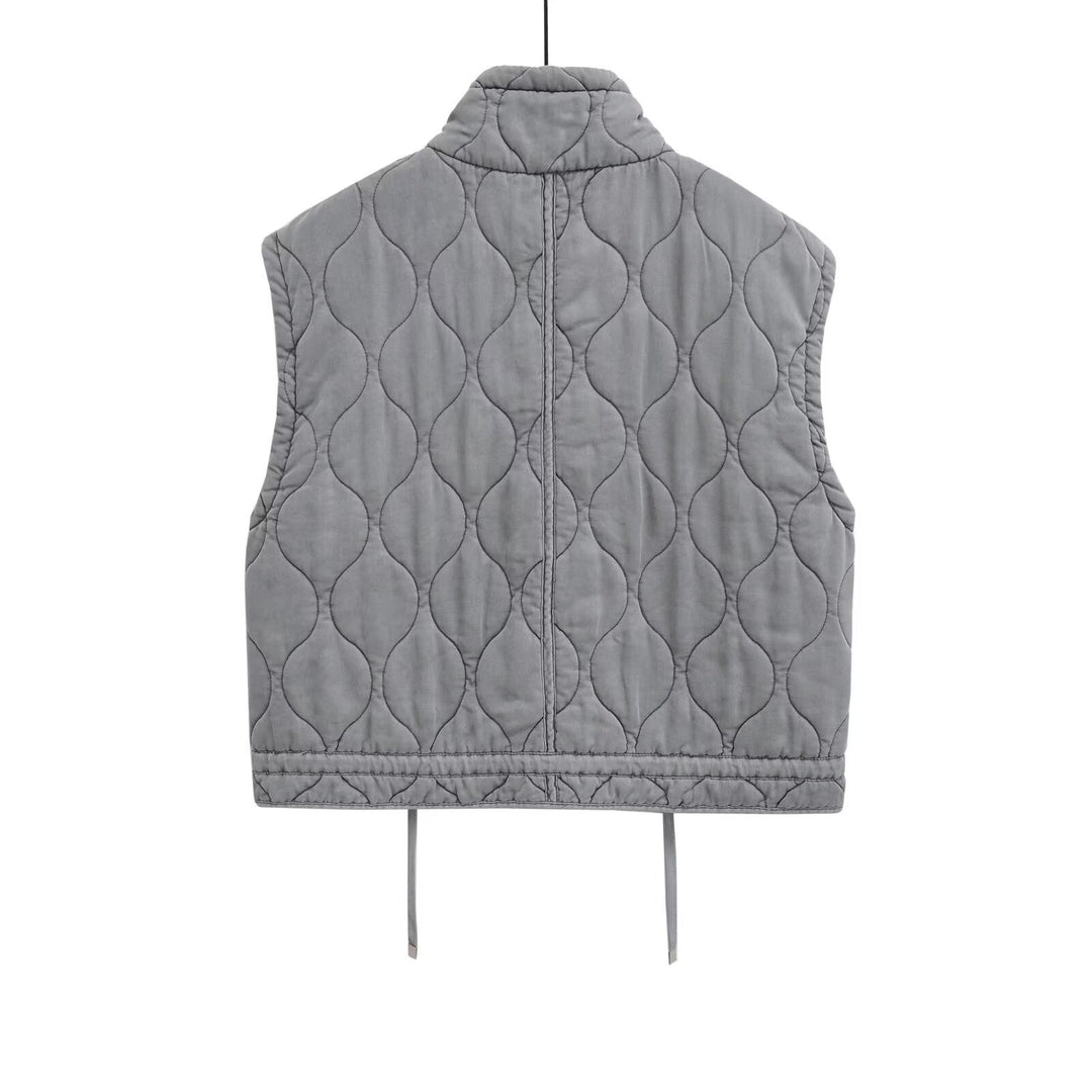 Dam 100+ Quiltad Utility Väst med Stå Krage, Drawstring Nederkant, och Patch Fickor