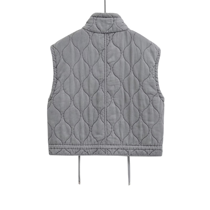 Dam 100+ Quiltad Utility Väst med Stå Krage, Drawstring Nederkant, och Patch Fickor