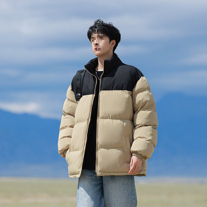 Herr Oversized Quiltad Jacka med Färgblock Axel, Hög Ståkrage &amp; Vindtät Vaddering