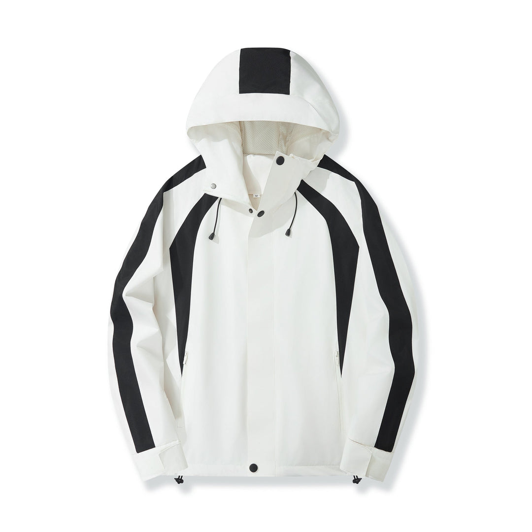 Dam lätt med huva Rain jacka med kontrast Stripes och Mesh foder