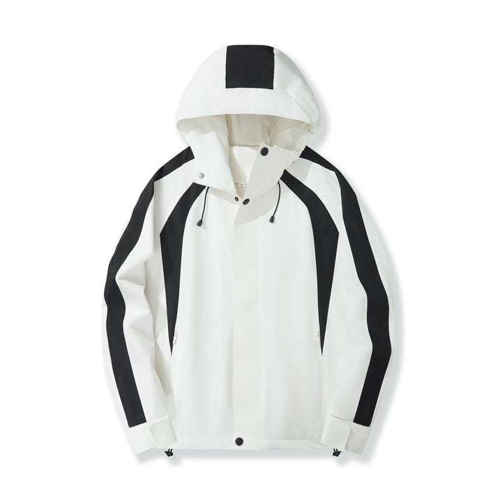 Dam lätt med huva Rain jacka med kontrast Stripes och Mesh foder