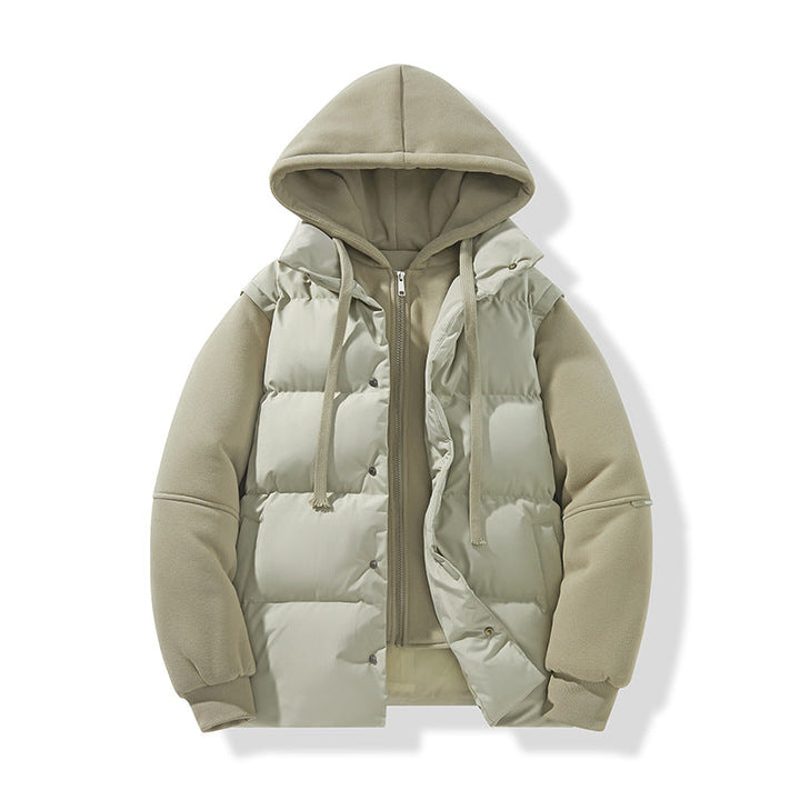 Herr hybrid quiltad jacka med integrerad huva fleece inner lager