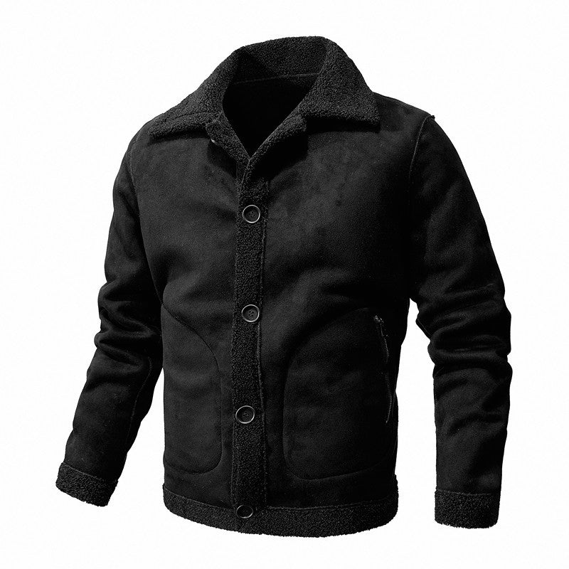 Herr sheepskin-inspired teddy fleece jacka med knäppslå och fickor med dragkedja