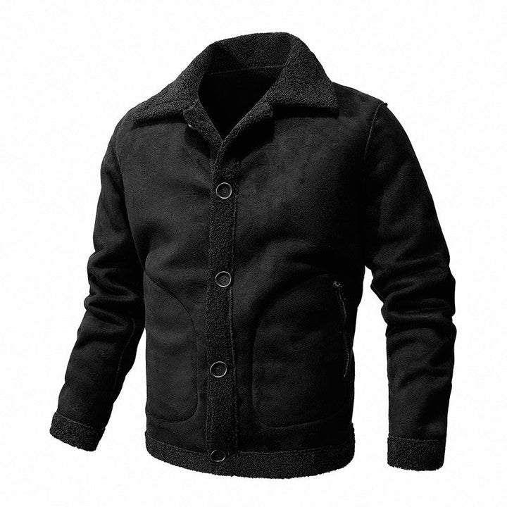 Herr sheepskin-inspired teddy fleece jacka med knäppslå och fickor med dragkedja