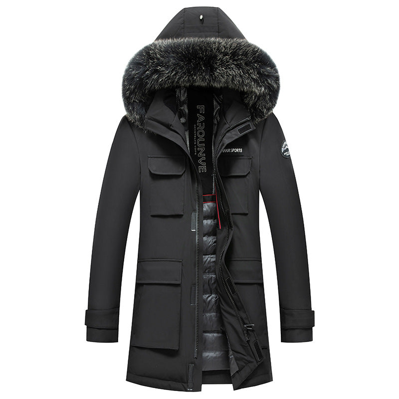 Herr Vattenavvisande Thermo Parka med Huva och Uttagbar Faux Fur Trim