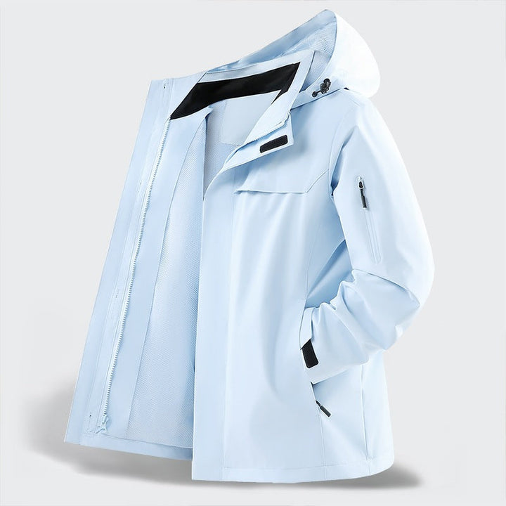 Herr Lätt Water-Repellent med Huva Softshell Övergångsjacka med Mesh Foder &amp; Utility Fickor
