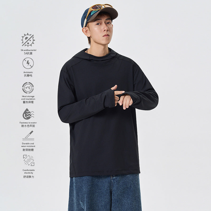 Herr Kapuzenpullover med Hohem Schalkragen Aus Teknisk Stretchjersey