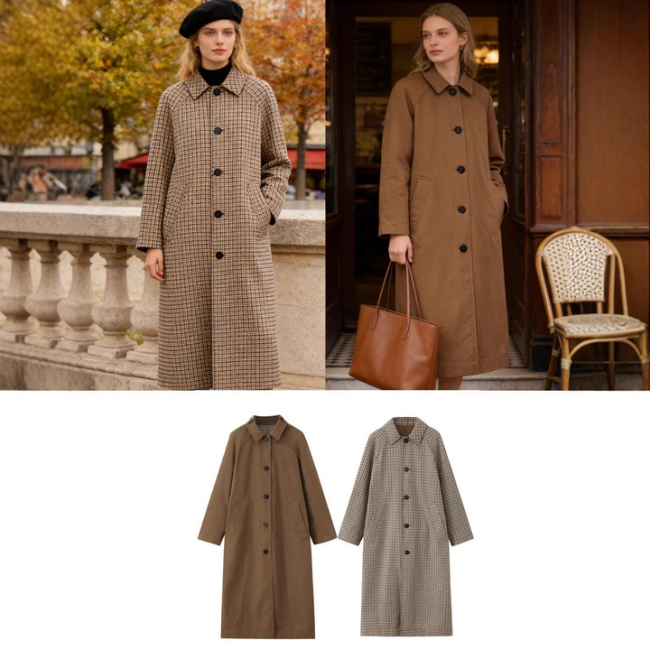 Dam Longer Minimalistisk Trenchcoat med Rutig Foder