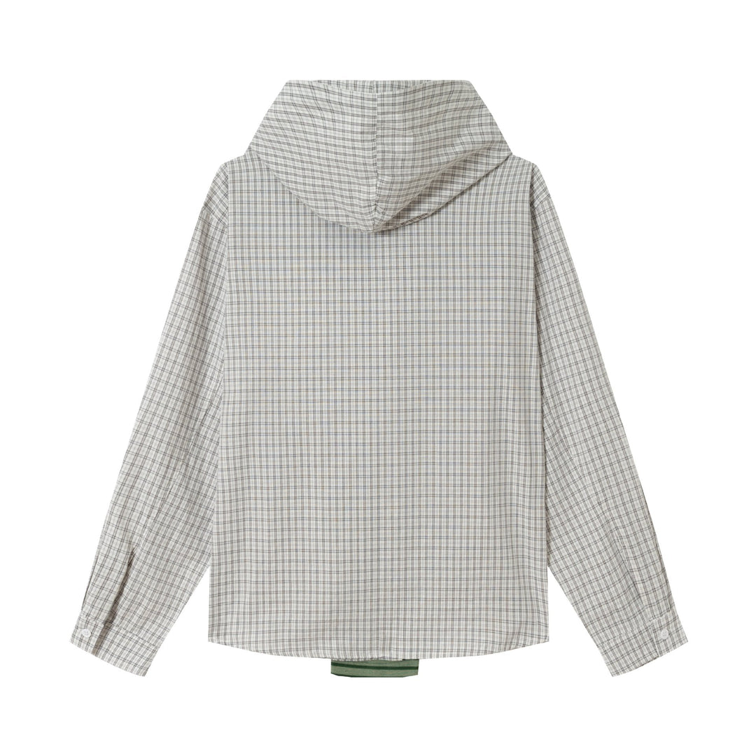 Dam Oversized Skjorta Jacka med Huva, Attached Stickad Scarf och Bröst Lapp
