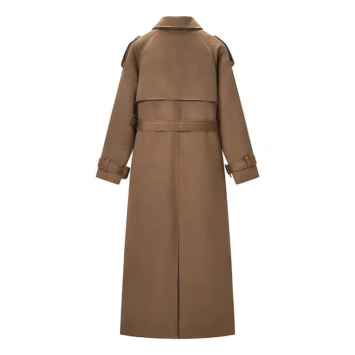 Dam lång trenchcoat med double-breasted front, midjebälte, epaulettes, och cuff detail