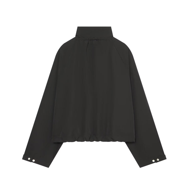 Dam Kort Kort Blouson med Hög Stå Krage, Knapp Knäppning och Drawstring Nederkant