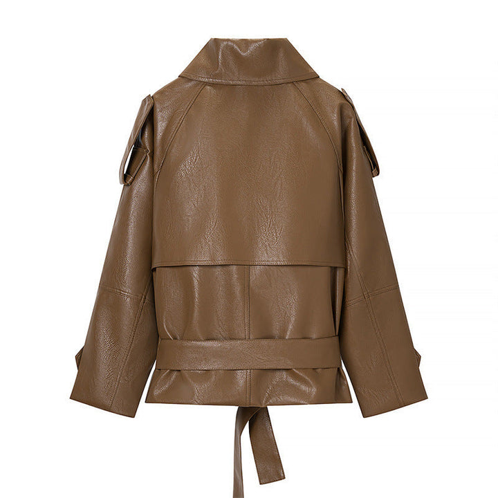 Dam kort konstläder trenchcoat med midjebälte, Double Breasted och Epaulettes