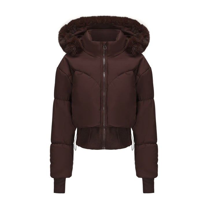 | Dam Cropped Ner Jacka med avtagbar huva och Fusk Päls Trim