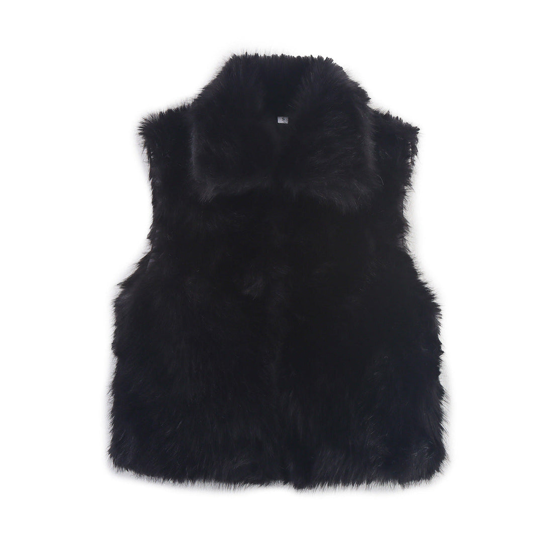Dam Sleeveless Faux Fur Väst med Stå Krage och Fluffy Texture