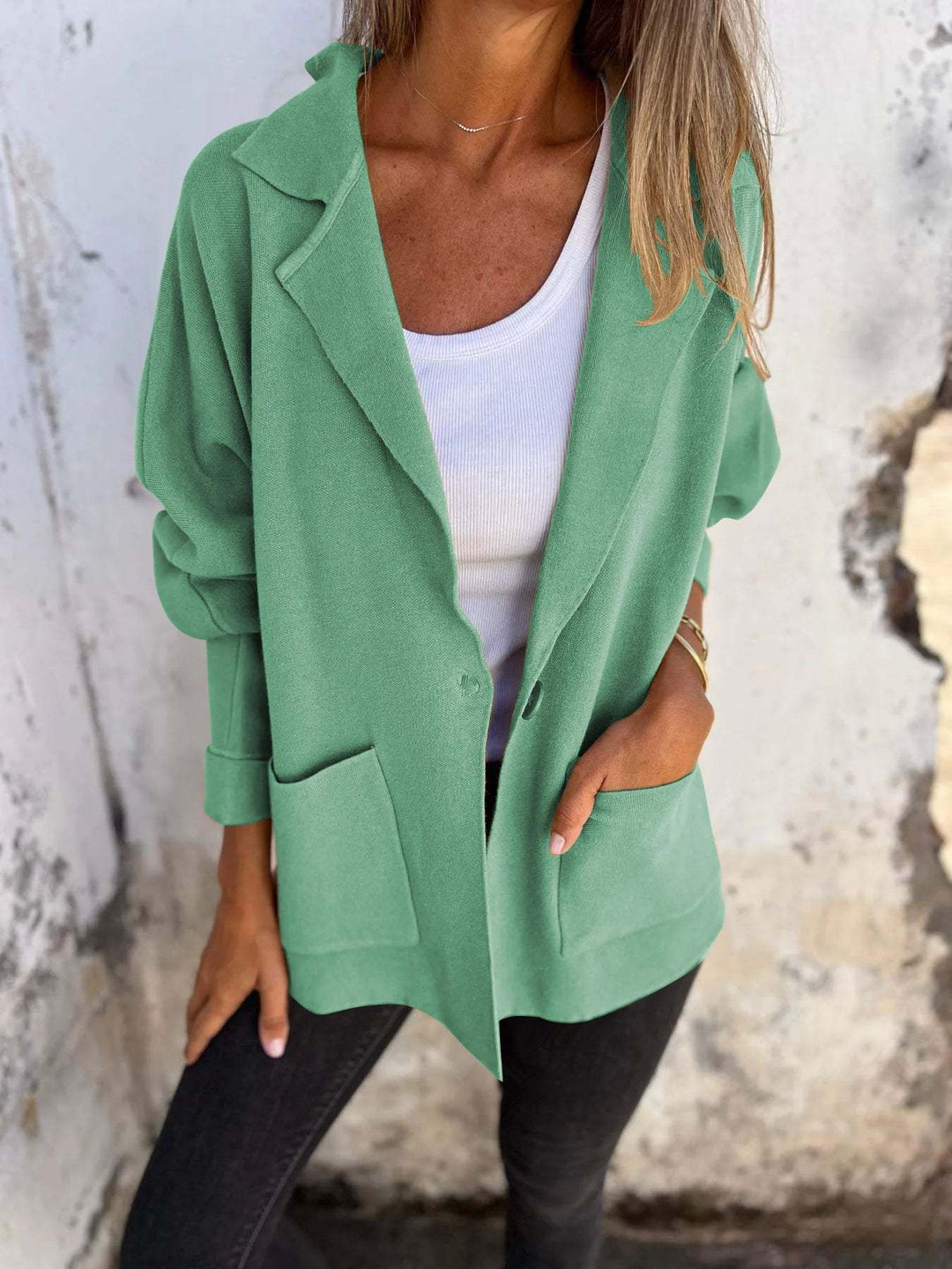 Dam casual oversize Blazer med Praktisk Fickor och Knapp Stängning
