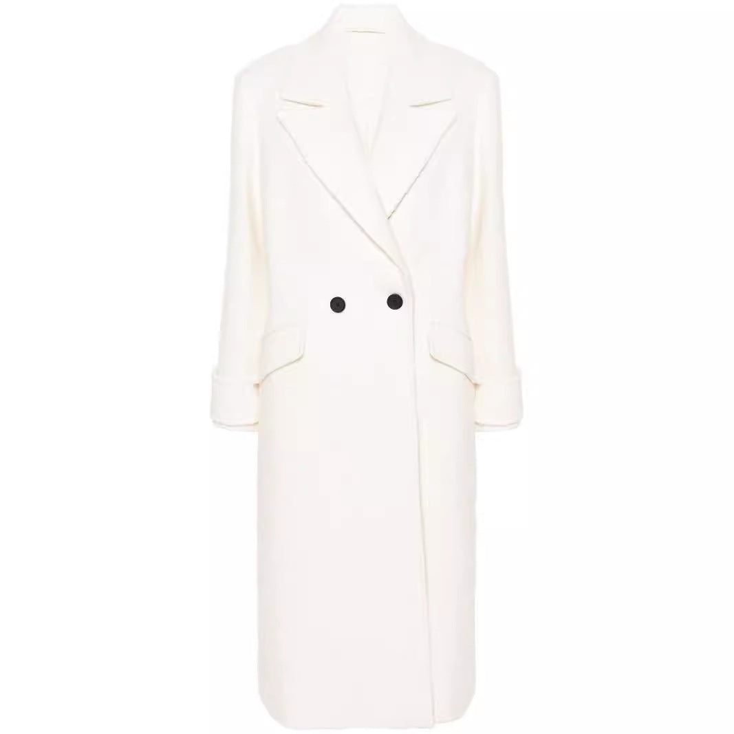 Dam Straight skärning Midi ull kappa med oversize Lapels och dold knappslå