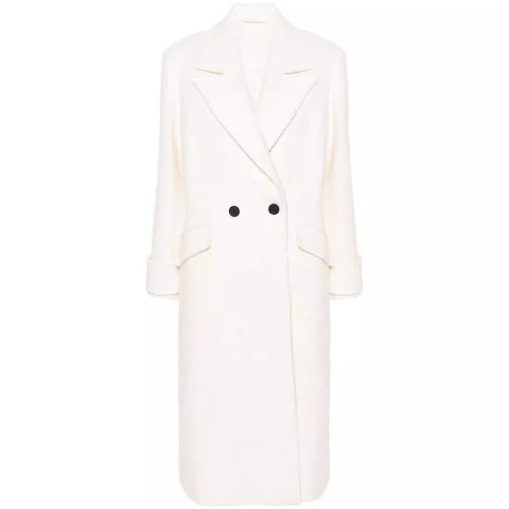 Dam Straight skärning Midi ull kappa med oversize Lapels och dold knappslå