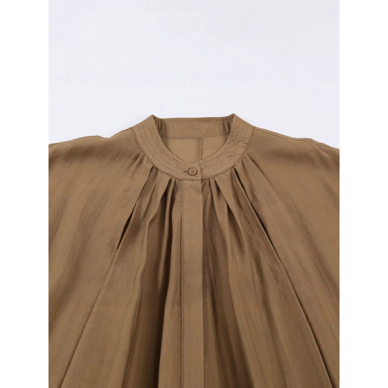 Dam Kort Skärning Pleated Blouson Jacka med Balloon Ärmar och Smocked Waist