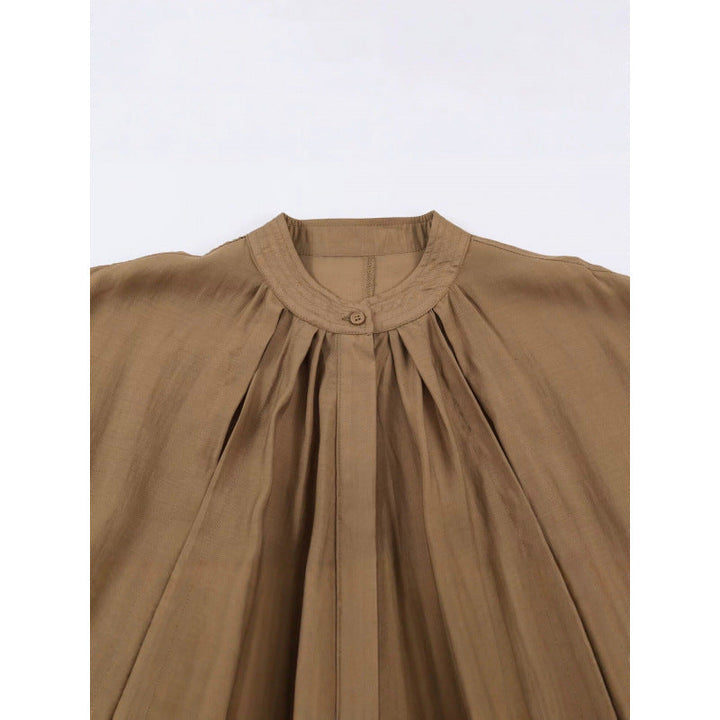Dam Kort Skärning Pleated Blouson Jacka med Balloon Ärmar och Smocked Waist