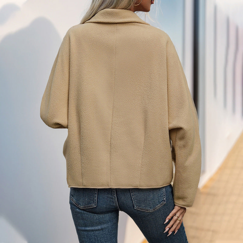 Dam Kort Skärning Teddy Fleece Jacka med Toggle Stängningar