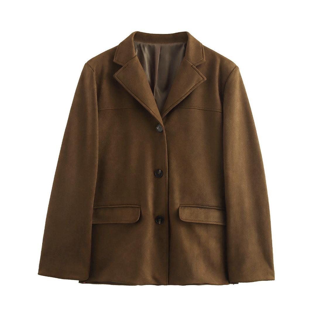 Dam Elegant Velvet Look Blazer Jacka med Lapel Krage och Patch Fickor