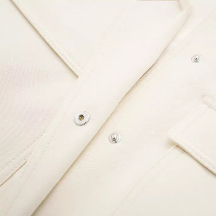 Dam Kort Boxig Blouson Jacka med Dold Tryckknapp Knappar, Lock Fickor och Ribbed Nederkant