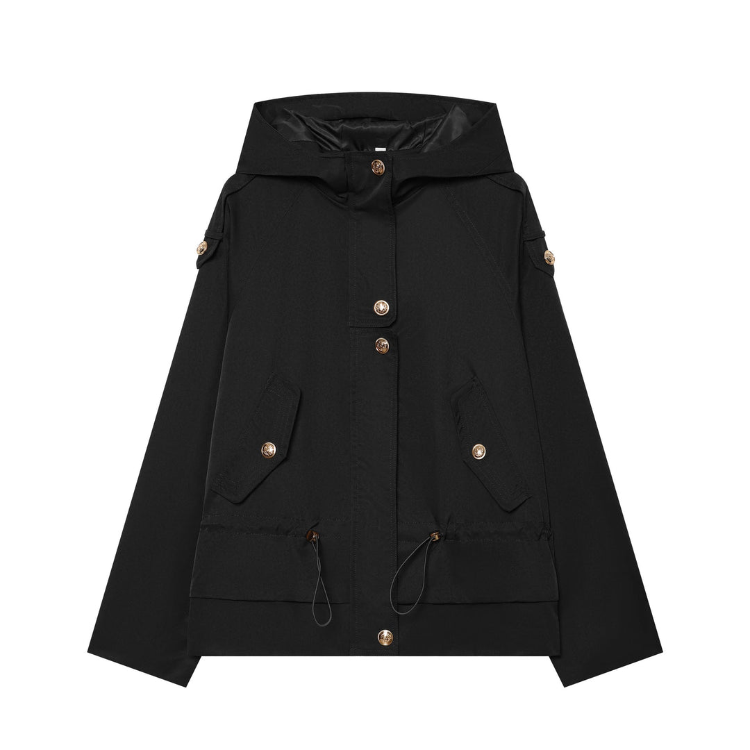 Dam Lätt Justerbar med Huva Parka med Drawstring, Lock Fickor och Knapp Knäppning
