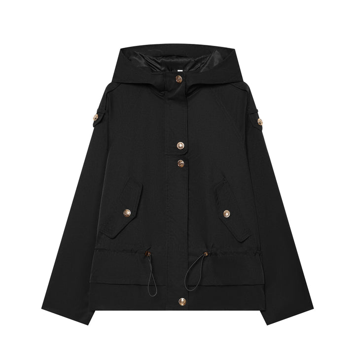 Dam Lätt Justerbar med Huva Parka med Drawstring, Lock Fickor och Knapp Knäppning