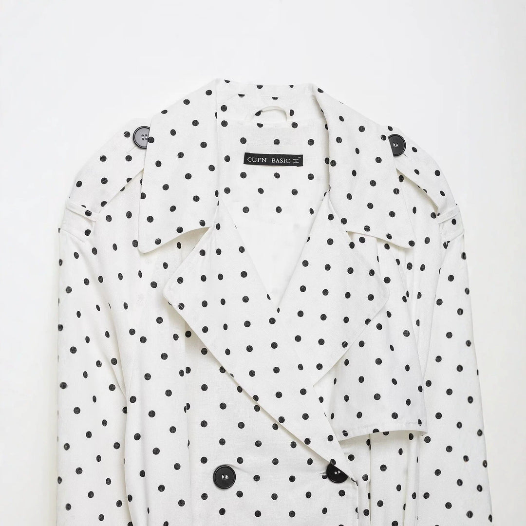 Dam Polka Dot kort trenchcoat med knytband