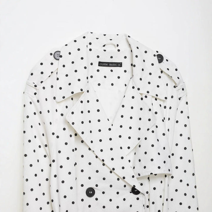 Dam Polka Dot kort trenchcoat med knytband