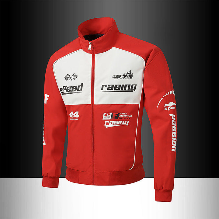 Herr Track Jacka i Motorsport Look med Logo Prints och Stående Krage