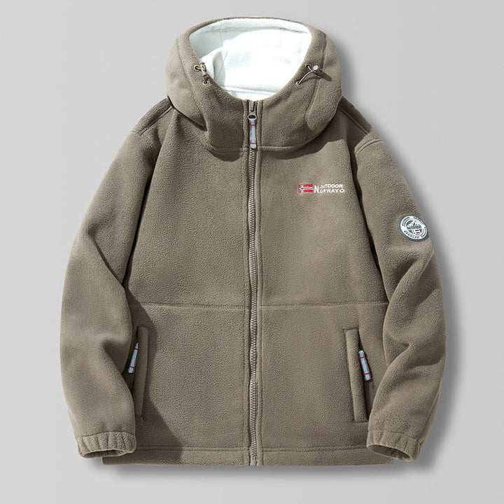 Unisex Hooded fleecejacka med hög krage, hel dragkedja och sidofickor.