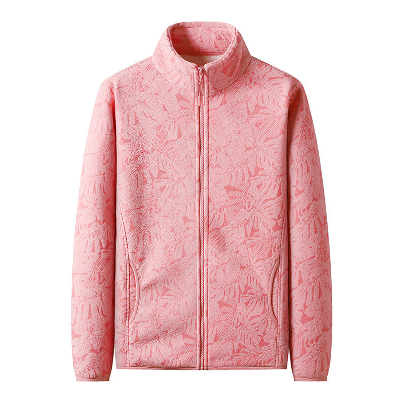 Dam fleecejacka med hel zip och blommig jacquard structure