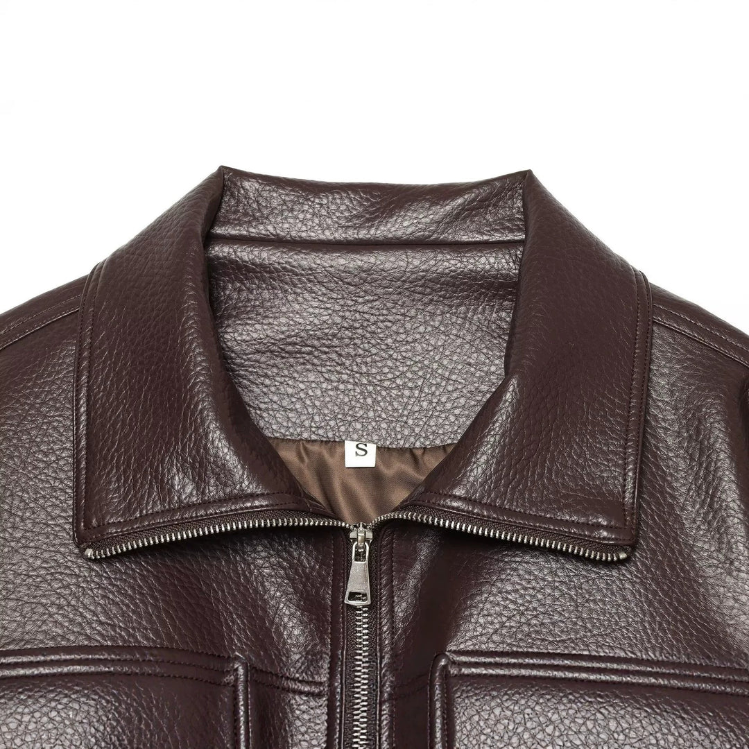 Dam Kort Jacka Tillverkad av Embossed Artificial Läder med Drawstring Waist och Lock Fickor