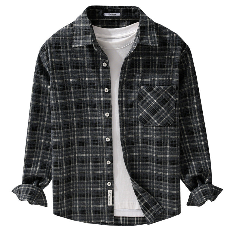 Herr Rutig Flanell Overshirt med Mjuk Struktur och Utanpå Bröstficka
