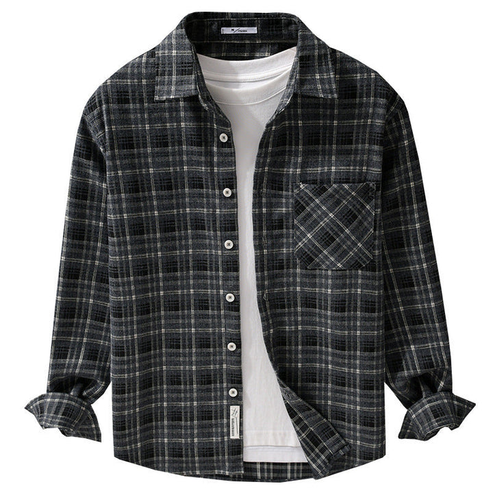 Herr Rutig Flanell Overshirt med Mjuk Struktur och Utanpå Bröstficka