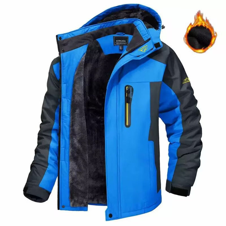 Herr trekking parka med värm teddyfoder, avtagbar huva, och vattentät softshell ytter lager