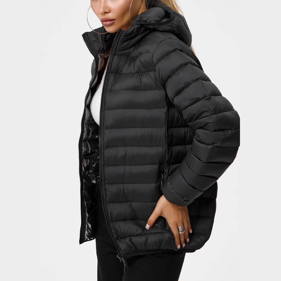 Dam modern quiltad jacka med huva