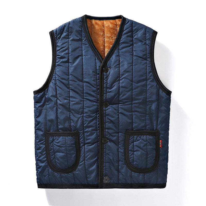 Herr Vadderad Quiltad Gilet med Teddyfoder, V-Neck och Knapplist