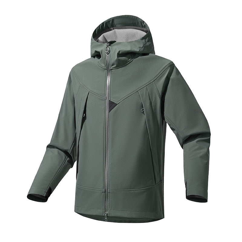 Herr Technical Softshell Utomhus Jacka med Huva Vindskyddande Stretch och Tvåvägsdragkedja