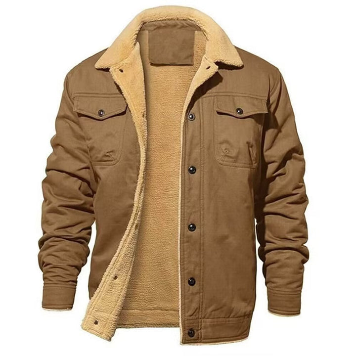 Herr Robust Canvas Blouson med Full Sherpa Foder och Skjorta Krage