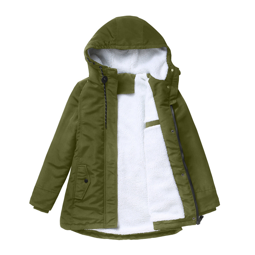 Dam vadderad vinter parka med teddy fleece foder och huva